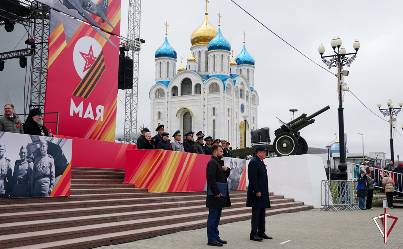На Сахалине в торжественных мероприятиях, посвященных празднованию 79-ой годовщины Победы в Великой Отечественной войне, приняли участие росгвардейцы 